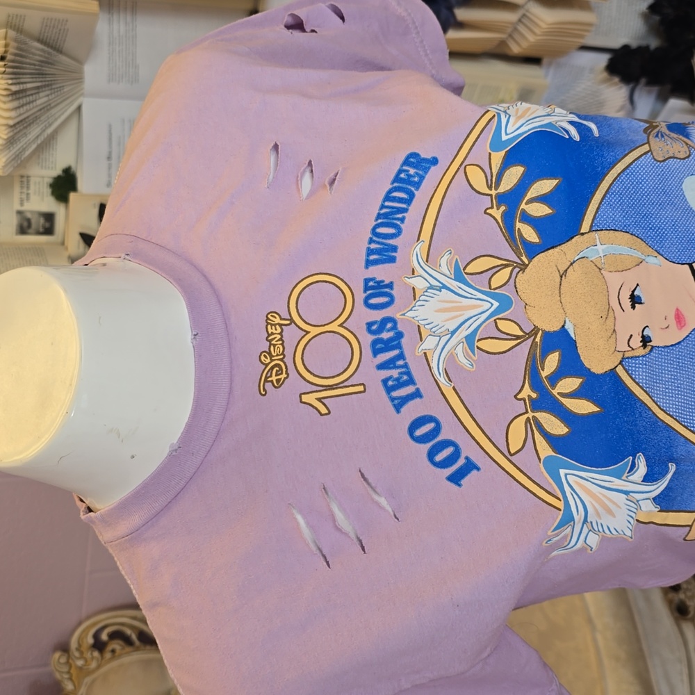 NWT Disney 100 Her Universe Cinderella Distressed Tee XS Purple - Picture 2 of 7